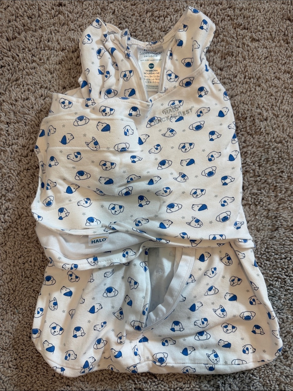 Halo White Sleep Sack with Blue Puppy Print